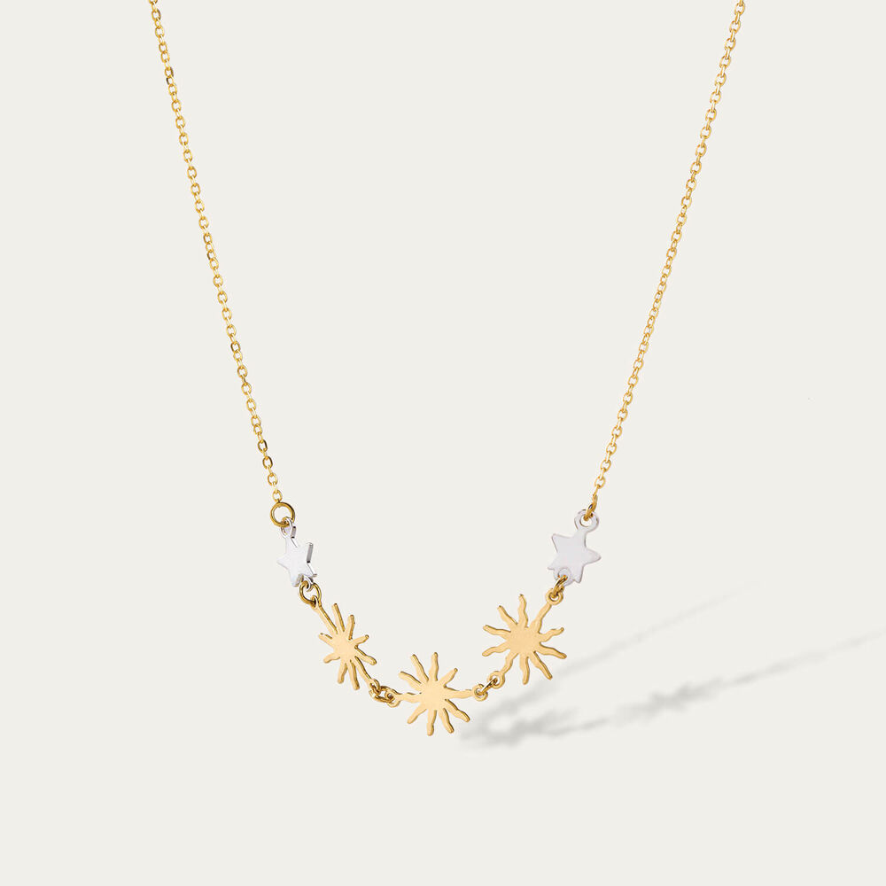 9ct Yellow & White Gold Sun & Star Necklet