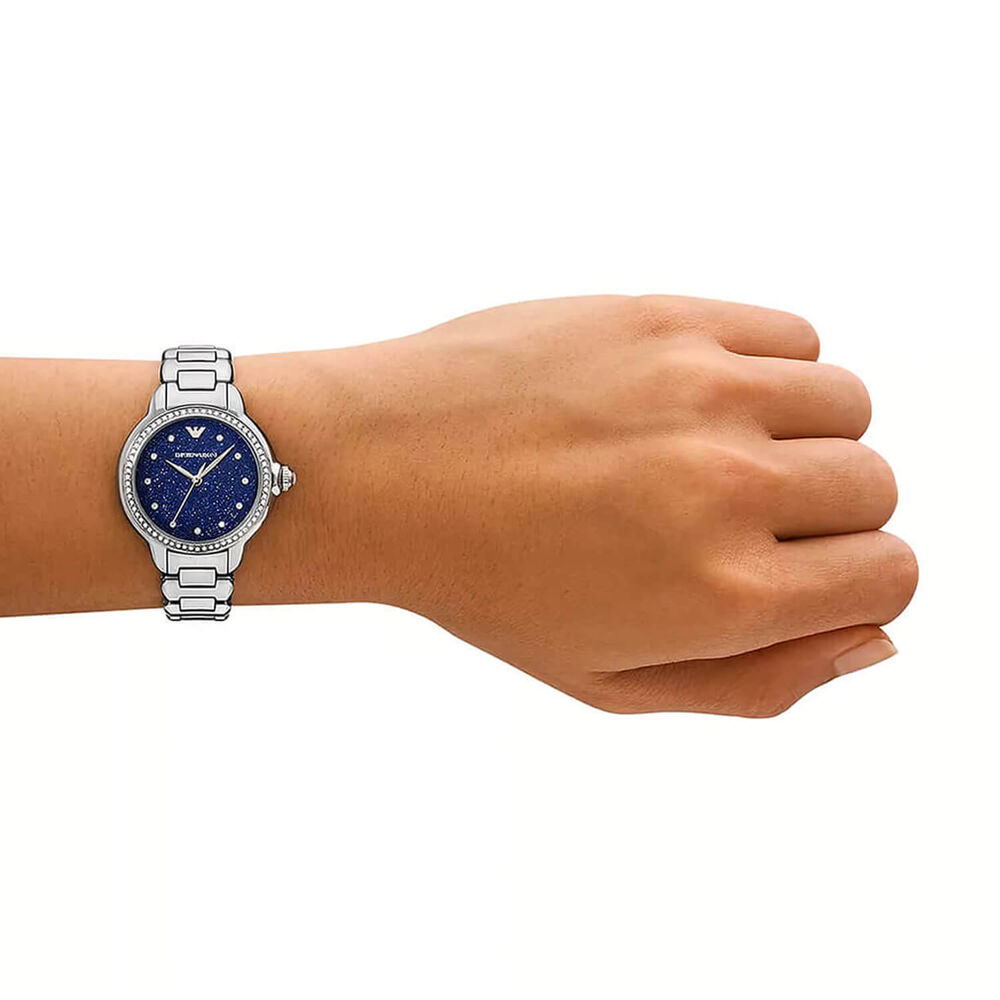 Emporio Armani Mia 32mm Blue Dial Cubic Zirconia Bezel Steel Bracelet Watch image number 4