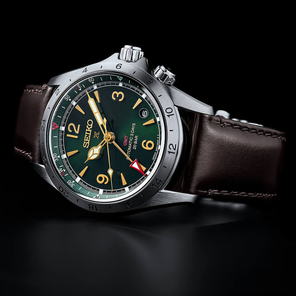Seiko Prospex Alpinist 39.5mm Green Dial Brown Leather Strap Watch