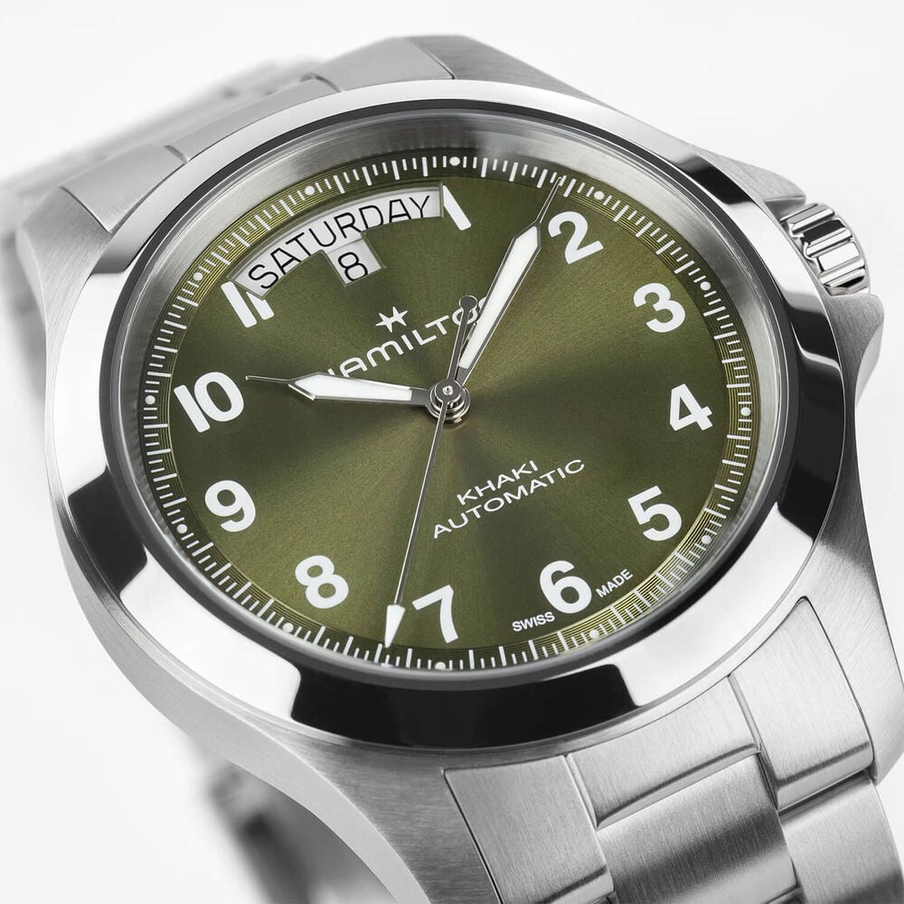 Hamilton Khaki Field King Day-Date 40mm Green Dial Steel Bracelet Watch