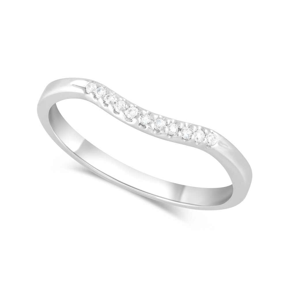 9ct White Gold Diamond Curved 2mm Wedding Band image number 0