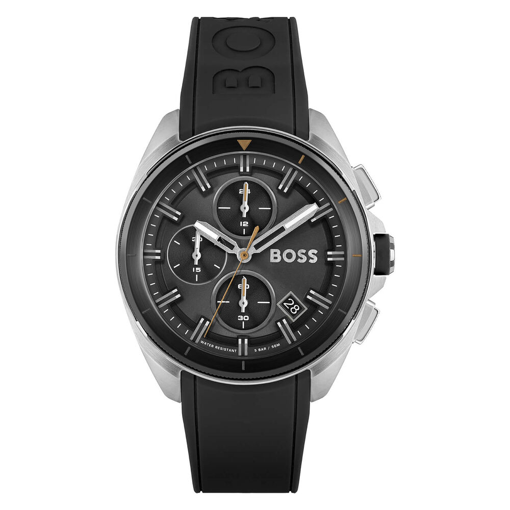BOSS Volane Chronograph 44mm Quartz Black Dial Steel Case Black Rubber Strap Watch