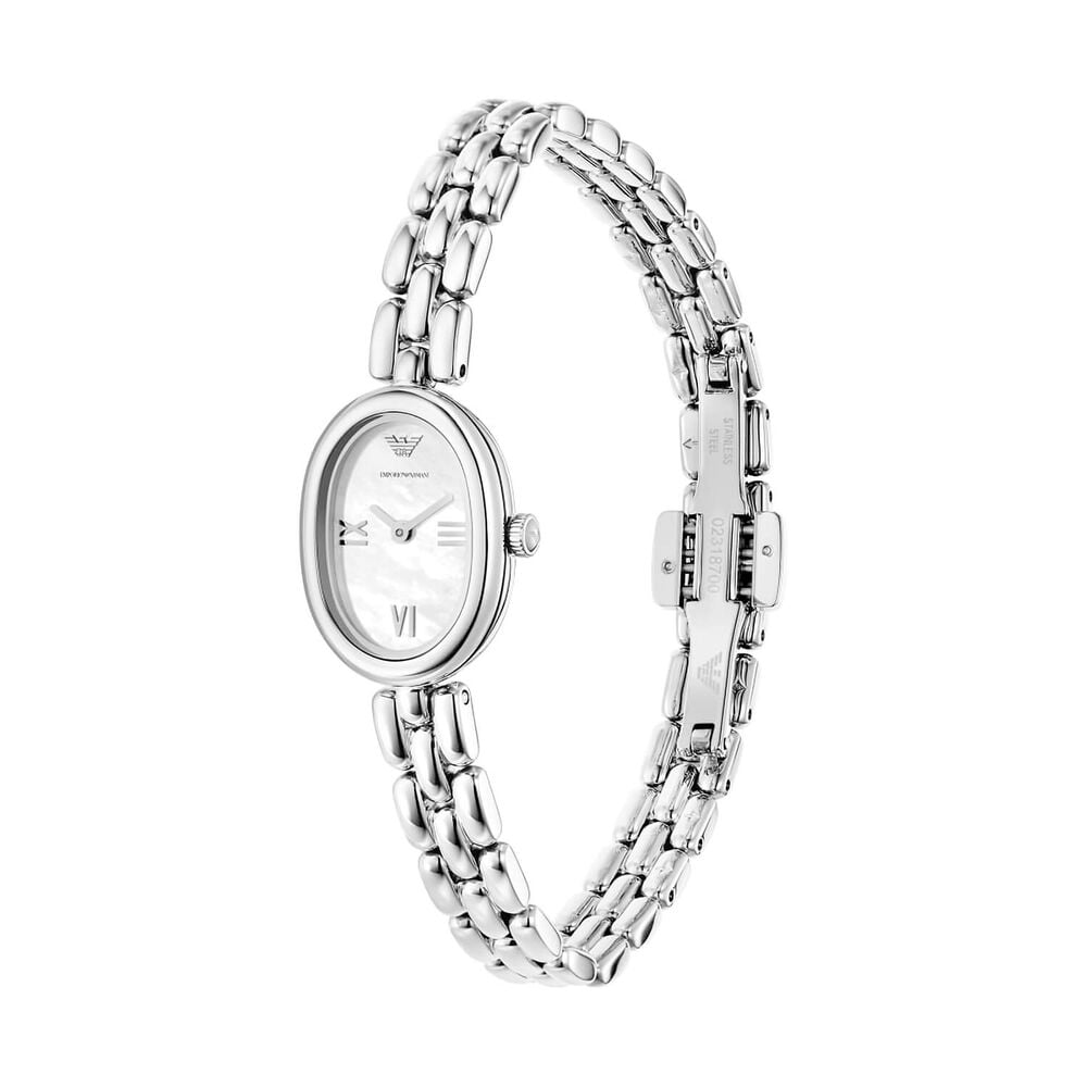 Emporio Armani 24mm Oval White Dial Stainless Steel Bracelet Watch image number 1