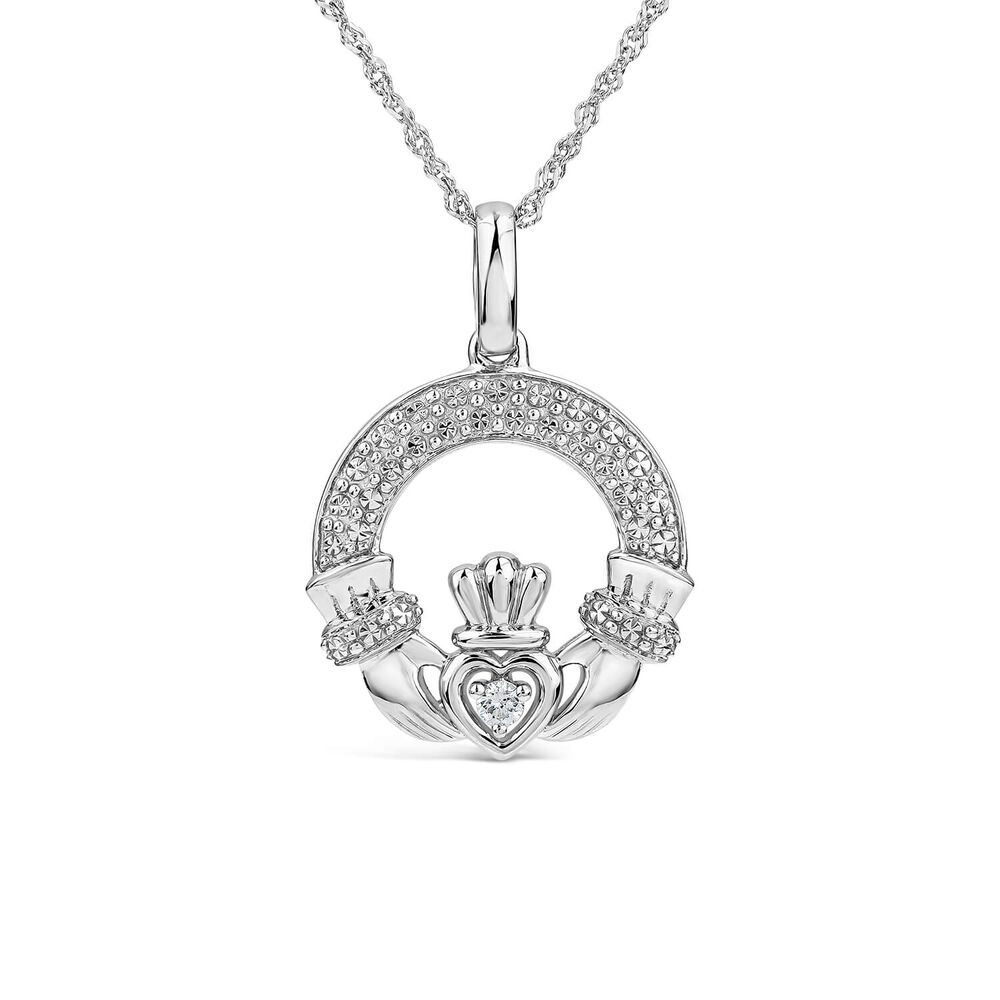 14ct White Gold Diamond Claddagh Pendant image number 0