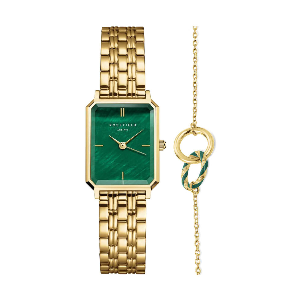 Rosefield Octagon XS 19.5x24mm Emerald Dial Gold Tone Steel Bracelet Watch & Bracelet Gift Set image number 0