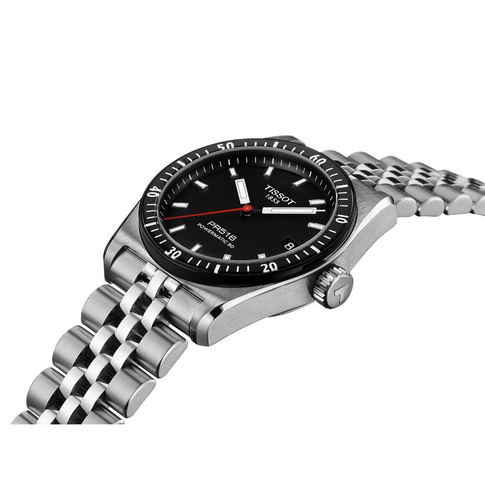 Tissot PR516 Powermatic 80 38mm Black Dial Steel Bracelet Watch
