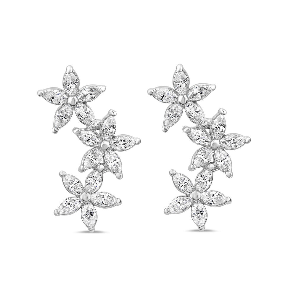 Sterling Silver Cubic Zirconia Flower Climber Stud Earrings image number 0