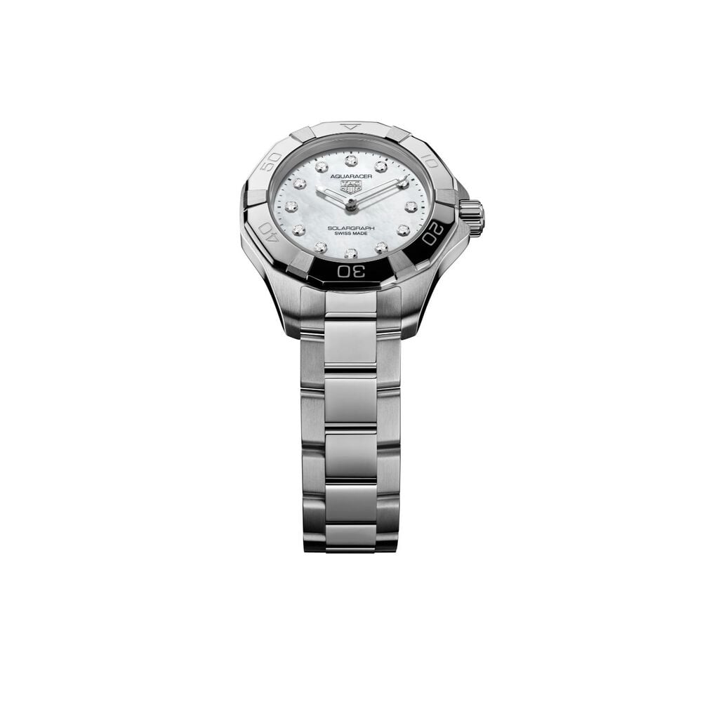 TAG Heuer Aquaracer Professional Solargraph 100 28mm MOP Dial Diamonds Steel Bracelet Watch