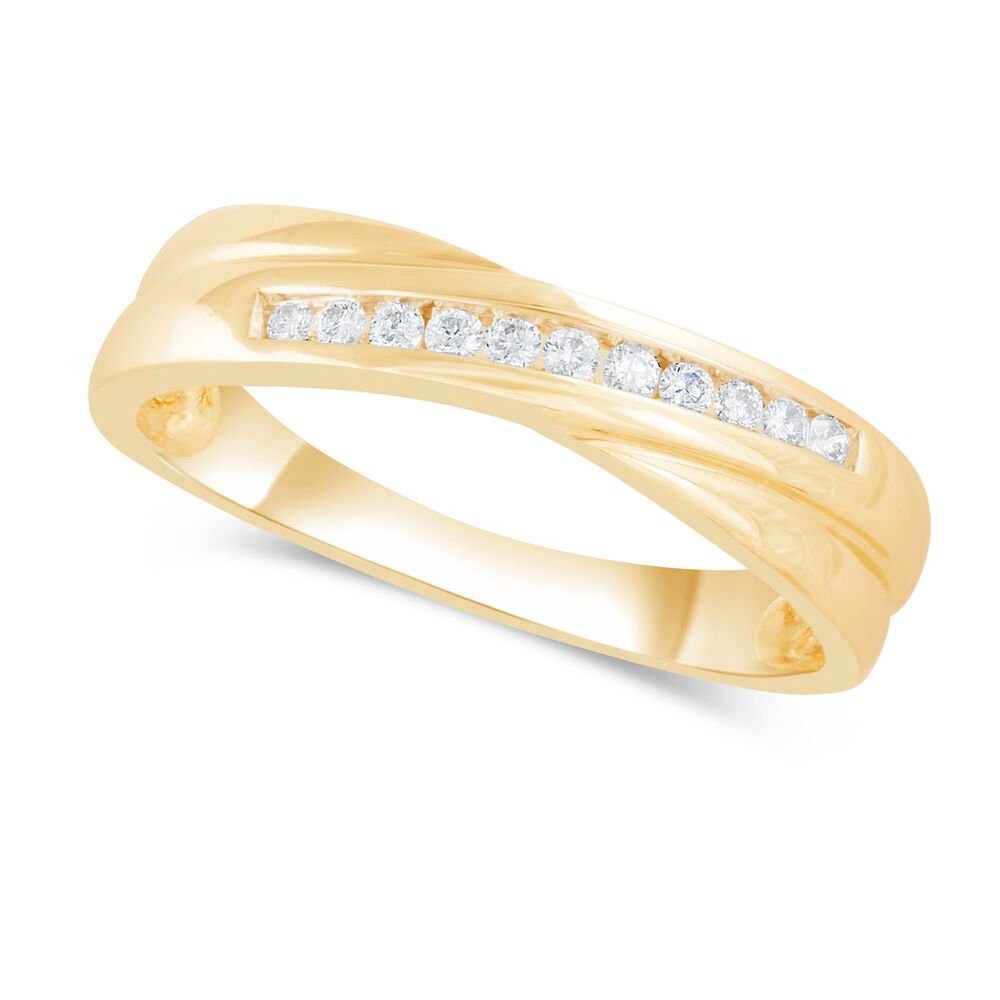 9ct Yellow Gold 0.10ct Diamond Crossover Channel Set Wedding Ring
