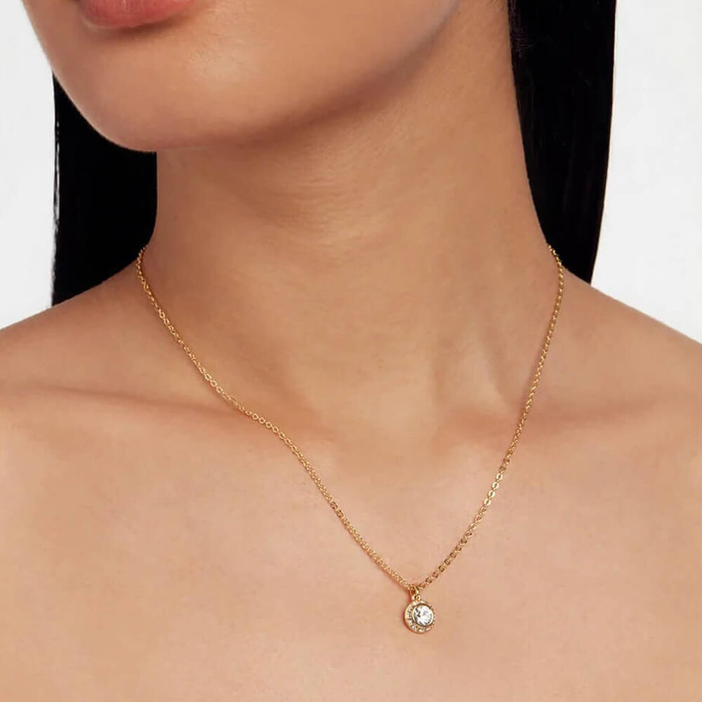 Ted Baker Soltell Yellow Gold Plated Solitaire Sparkle Crystal Round Pendant Necklace image number 2
