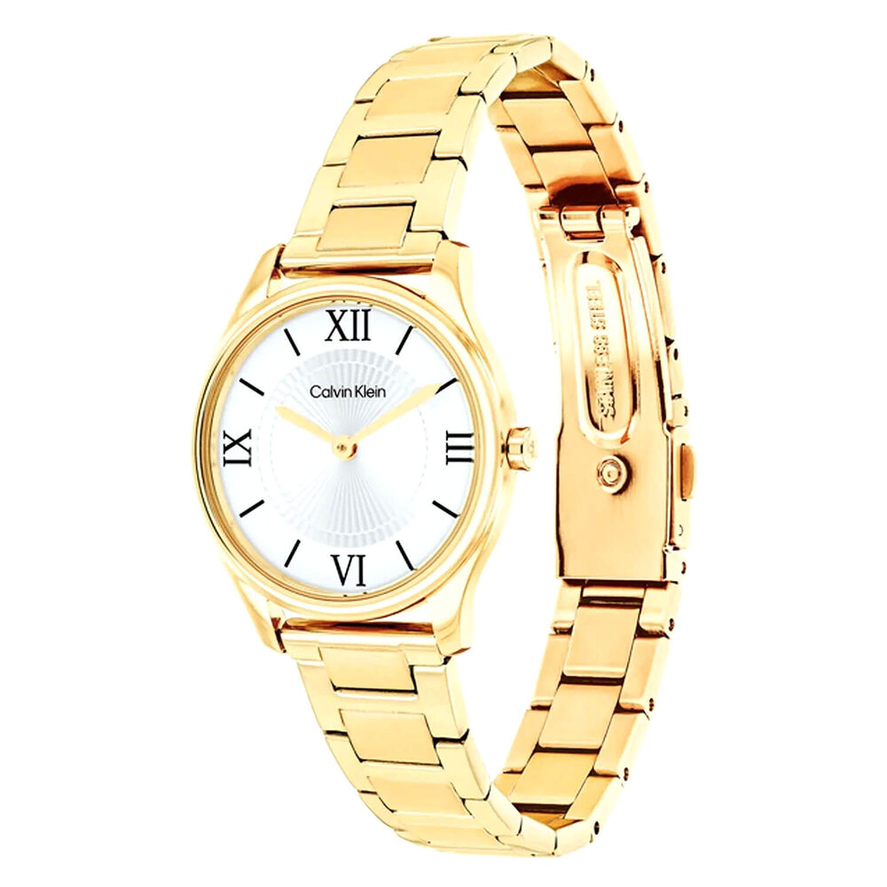 Calvin Klein Sculpted Essentials 28mm White Dial Gold Tone Stainless Steel Bracelet Watch