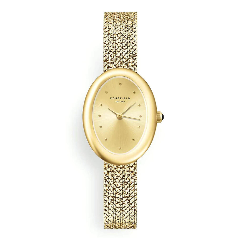 Rosefield Ovale 22x29mm Champagne Dial Gold Tone Stainless Steel Bracelet Watch