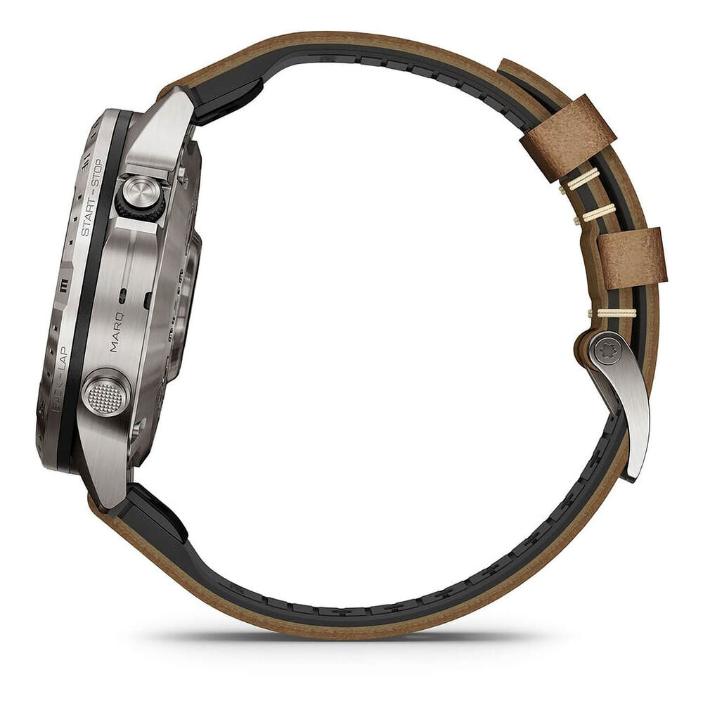 Garmin MARQ® Adventurer (Gen 2) 46mm Titanium Case Brown Hybrid Strap Watch image number 4
