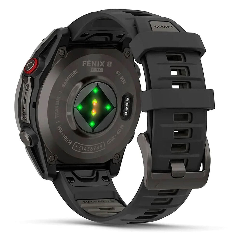 Garmin fenix 8 Pro AMOLED 47mm Carbon Grey DLC Titanium Case Black Silicon Strap Watch image number 4
