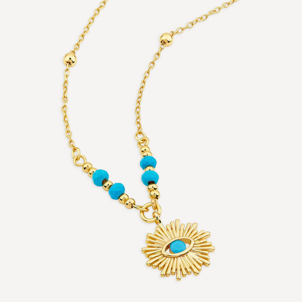 Yellow Gold Plated Sterling Silver Turquoise Beaded Protective Eye Necklet image number 2