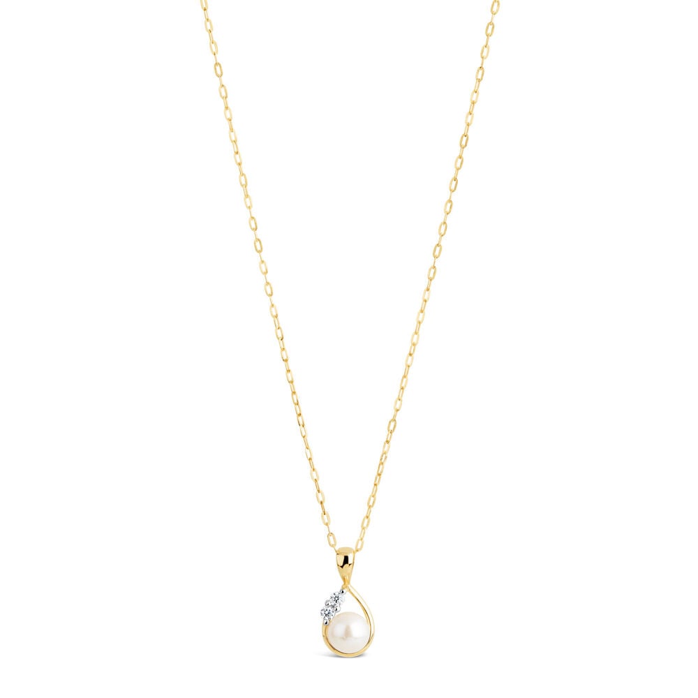 9ct Gold Pearl and Cubic Zirconia Pendant (Chain Included) image number 0