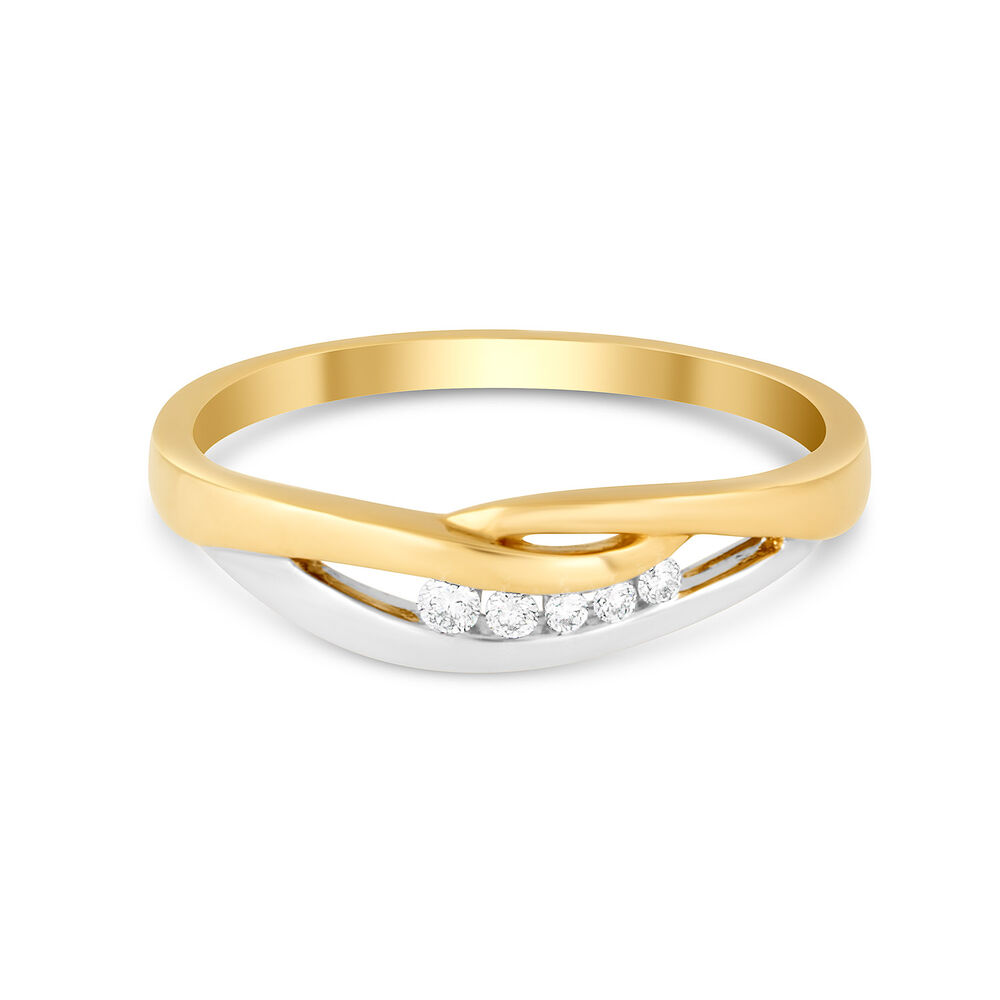 Ladies 9ct Yellow and White Gold Diamond Dress Ring image number 4