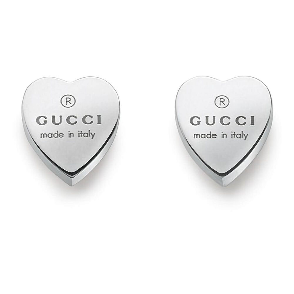 Gucci Trademark Silver Heart Stud Earrings