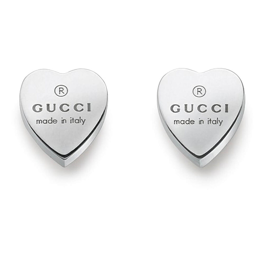 Sterling Silver Gucci Trademark Heart Stud Earrings