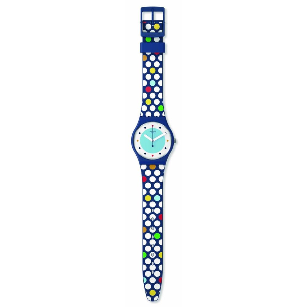 Swatch Spots of Joy 34mm White Dial Blue Strap Watch image number 1