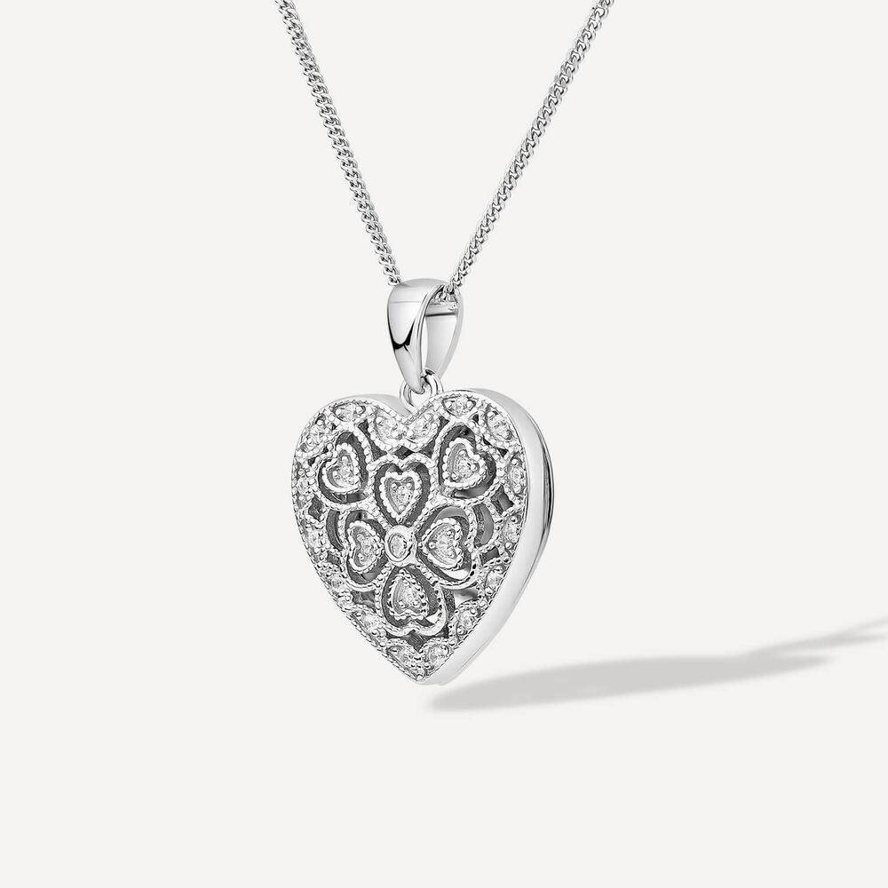 Sterling Silver Small Cubic Zirconia Antique Design Heart Locket Pendant image number 2