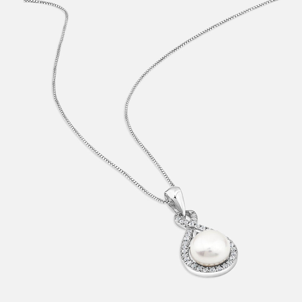 Sterling Silver Crystal & Pearl Trinity Knot Pendant