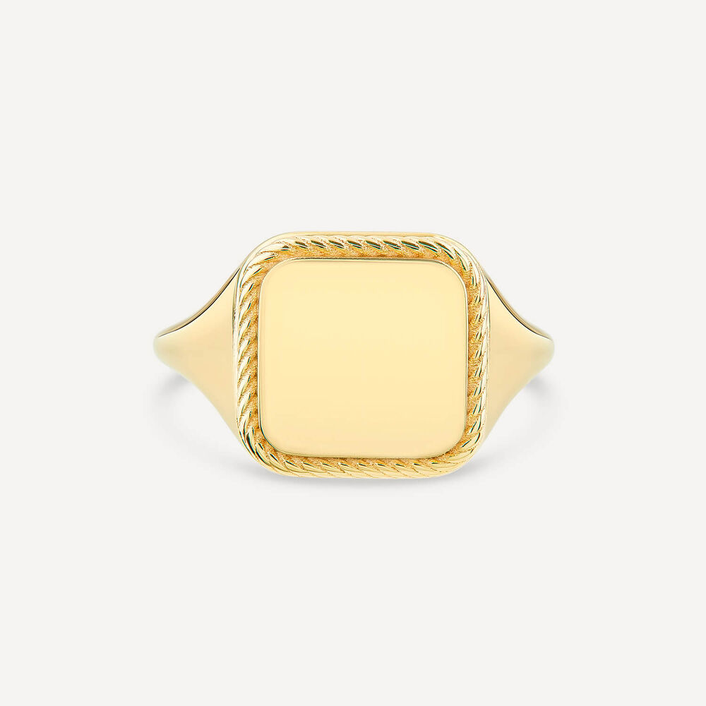 9ct Yellow Gold Square Rope Edge Signet Ring