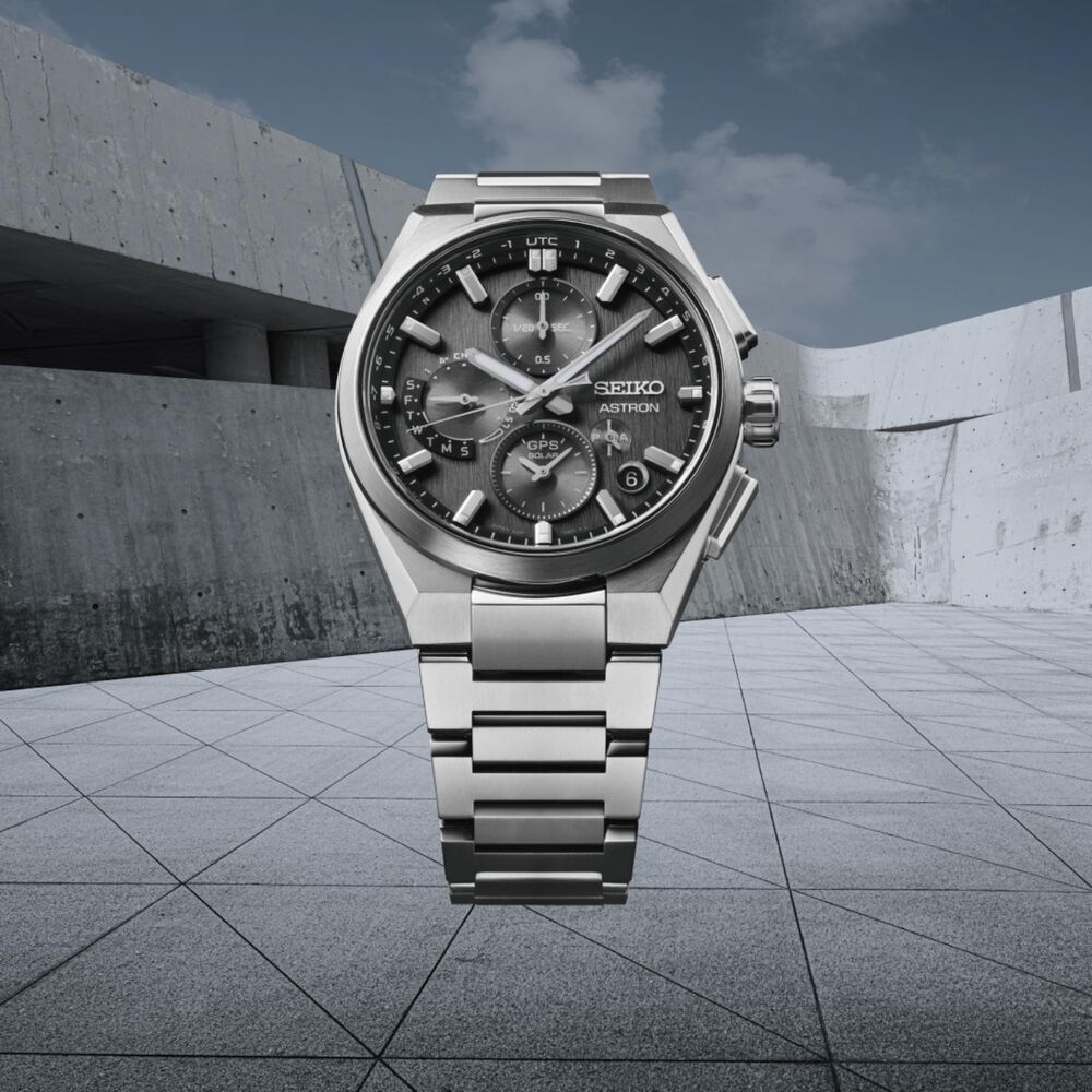 Seiko Astron GPS Solar 5X Dual-Time Chronograph Celestial Grey Dial Titanium Bracelet Watch image number 6