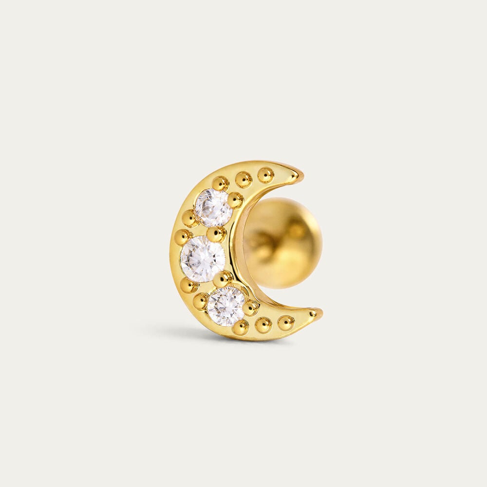 Yellow Gold Plated Sterling Silver Cubic Zirconia Half Moon Single Stud Earring
