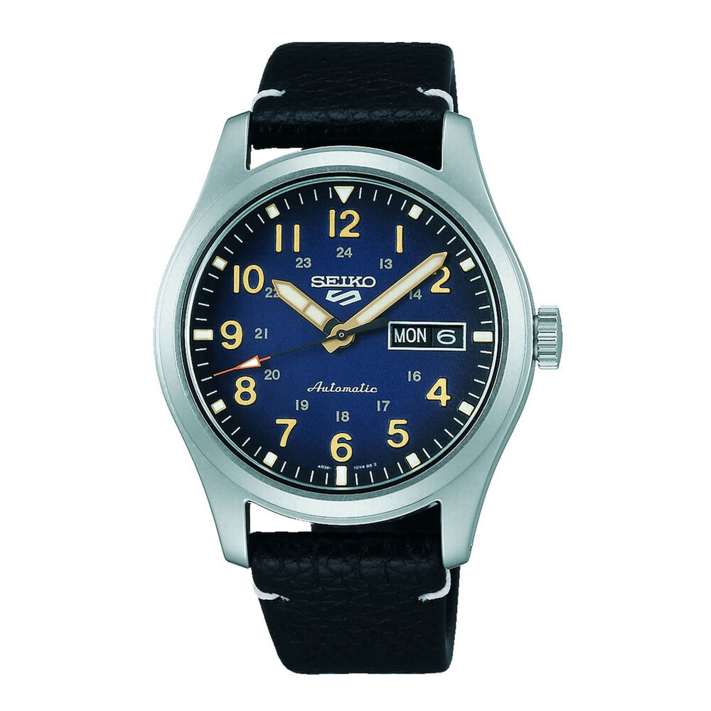 Seiko 5 Sports Field 39.4mm Blue Dial Black Strap Watch