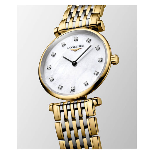 Longines Elegeance Le Grande Classique 24mm Mother of Pearl Dial Diamond Dot Two Tone Bracelet Watch