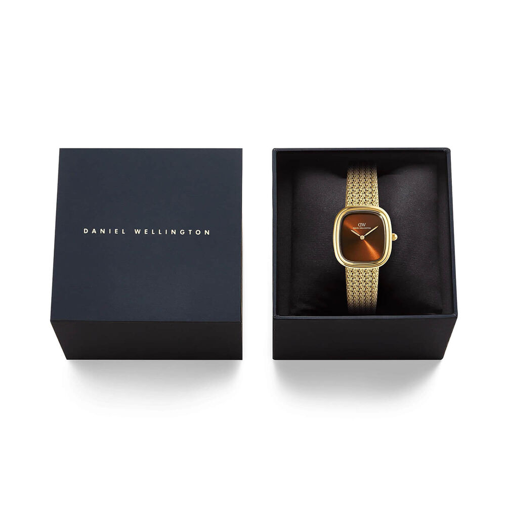 Daniel Wellington Margot 24x26mm Amber Sunray Dial Gold Tone Steel Braided Mesh Bracelet Watch