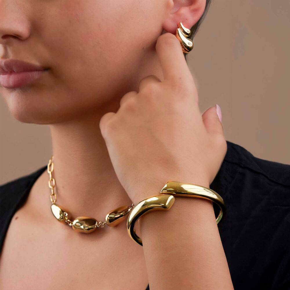 Yellow Gold Plated Sterling Silver Polished Chunky Twist Stud Earrings image number 2