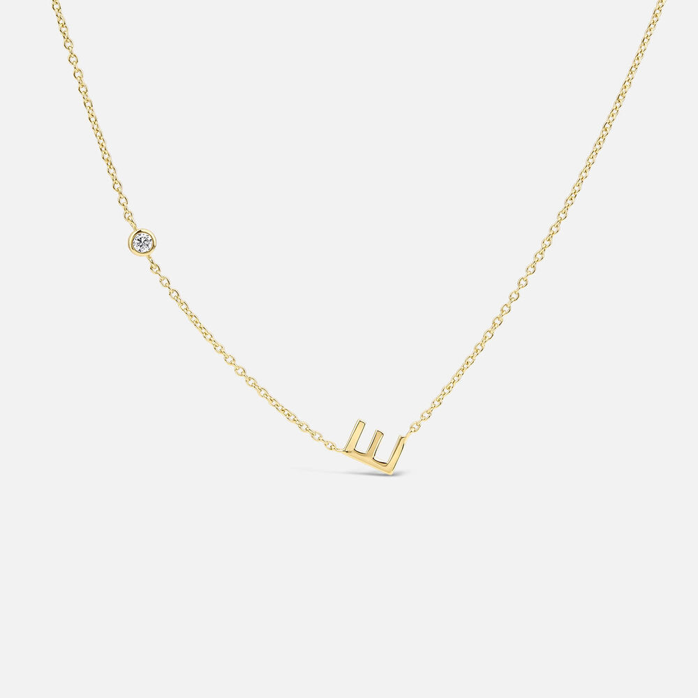 Yellow Gold Plated Vermeil Sterling Silver 0.06ct Lab Grown Diamond Initial E Necklet