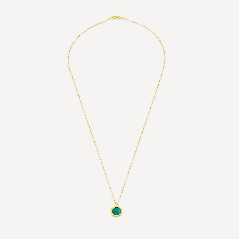 9ct Yellow Gold Hexagon Shaped Malachite Pendant image number 2