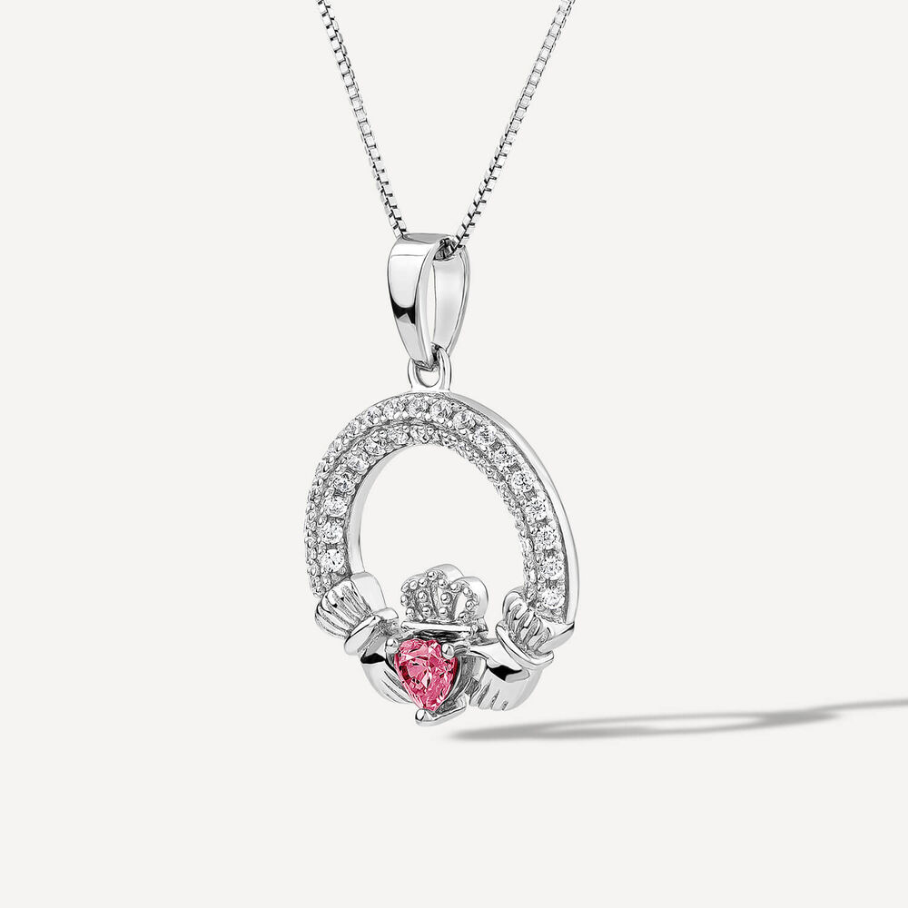 Sterling Silver July Birthstone Pave Cubic Zirconia Claddagh Pendant image number 1