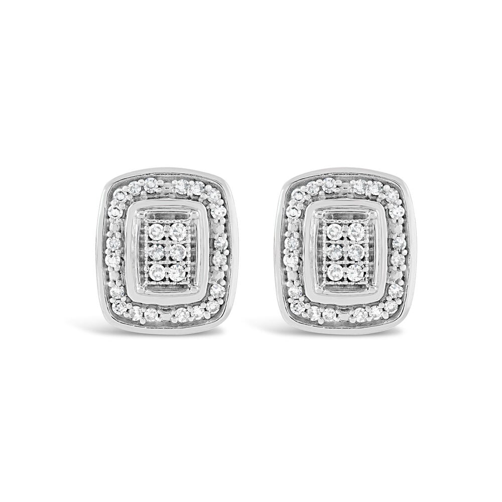 9ct White Gold Rectangular 0.10ct Diamond Set Halo Stud Earrings image number 0