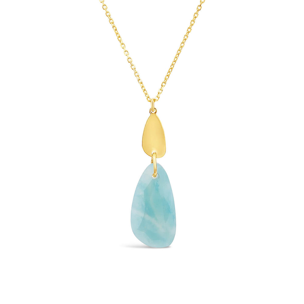 9ct Yellow Gold Polished Disc & Amazonite Blue Pebble Pendant image number 0