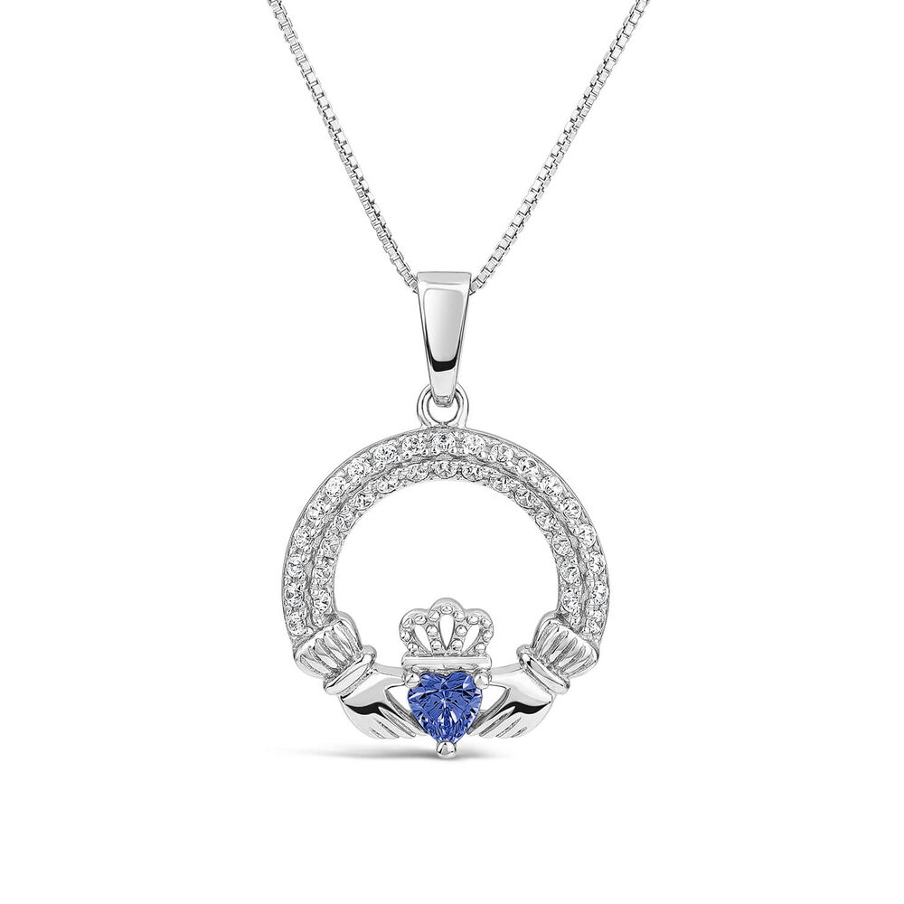 Sterling Silver September Birthstone Pave Cubic Zirconia Claddagh Pendant image number 0
