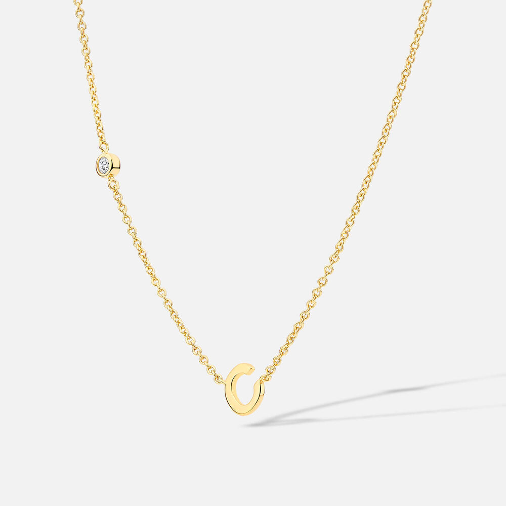 Yellow Gold Plated Vermeil Sterling Silver 0.06ct Lab Grown Diamond Initial C Necklet