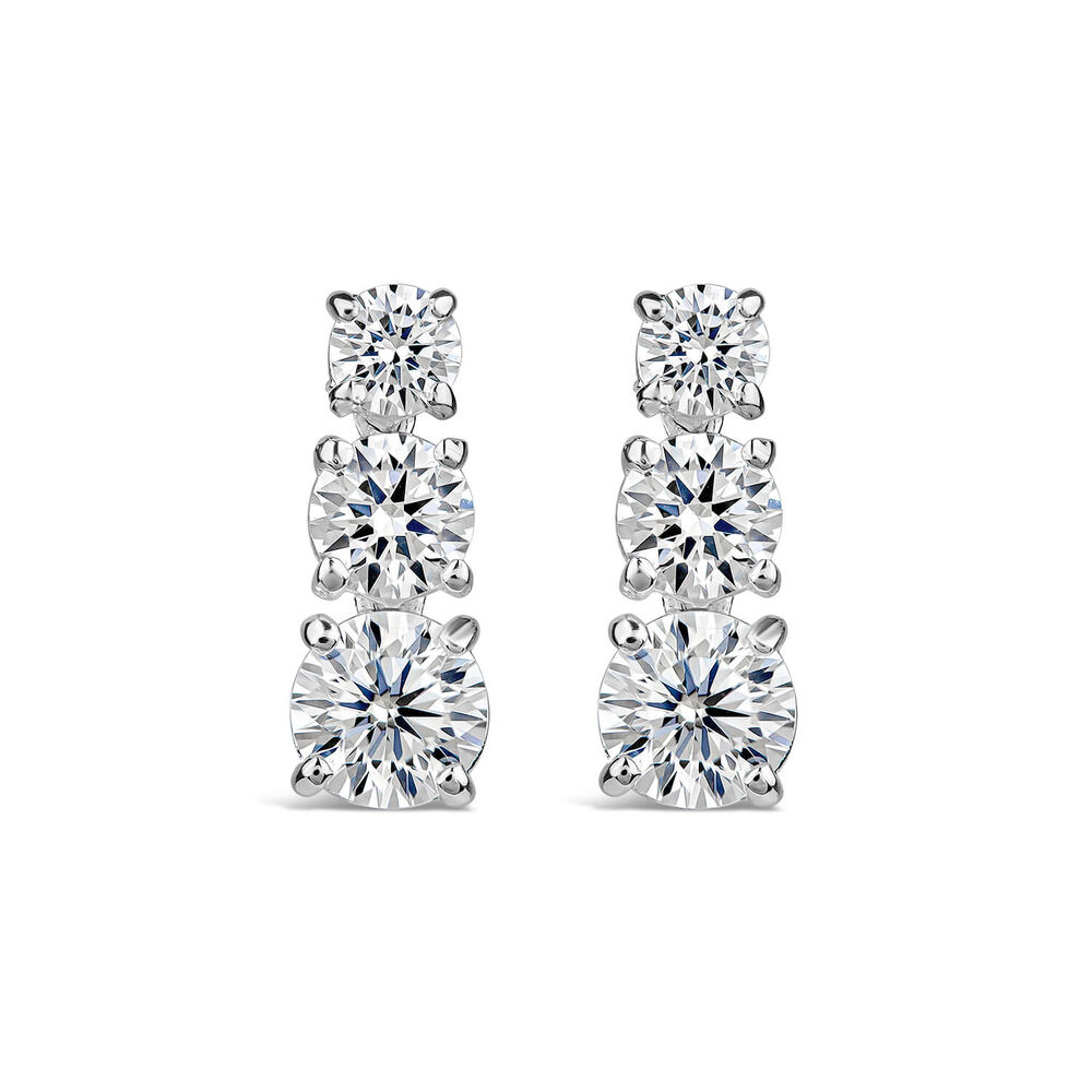 Sterling Silver 3 Stone Cubic Zirconia Graduated Drop Earrings image number 0