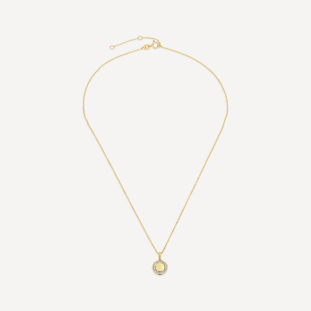 9ct Yellow Gold 0.05ct Diamond Circle Disc Pendant image number 2