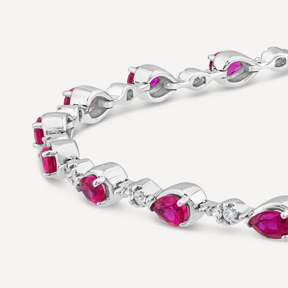 9ct White Gold Pear Ruby & 0.33ct Diamond Bracelet