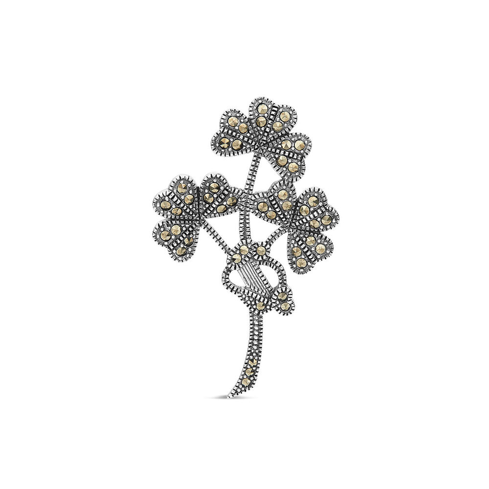 Sterling Silver Marcasite Shamrock Spray Brooch