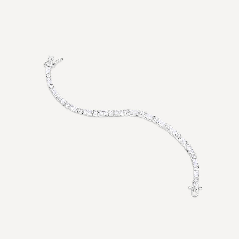 Sterling Silver Round Halo Cluster with Three Cubic Zirconia Stone Link Bracelet image number 3