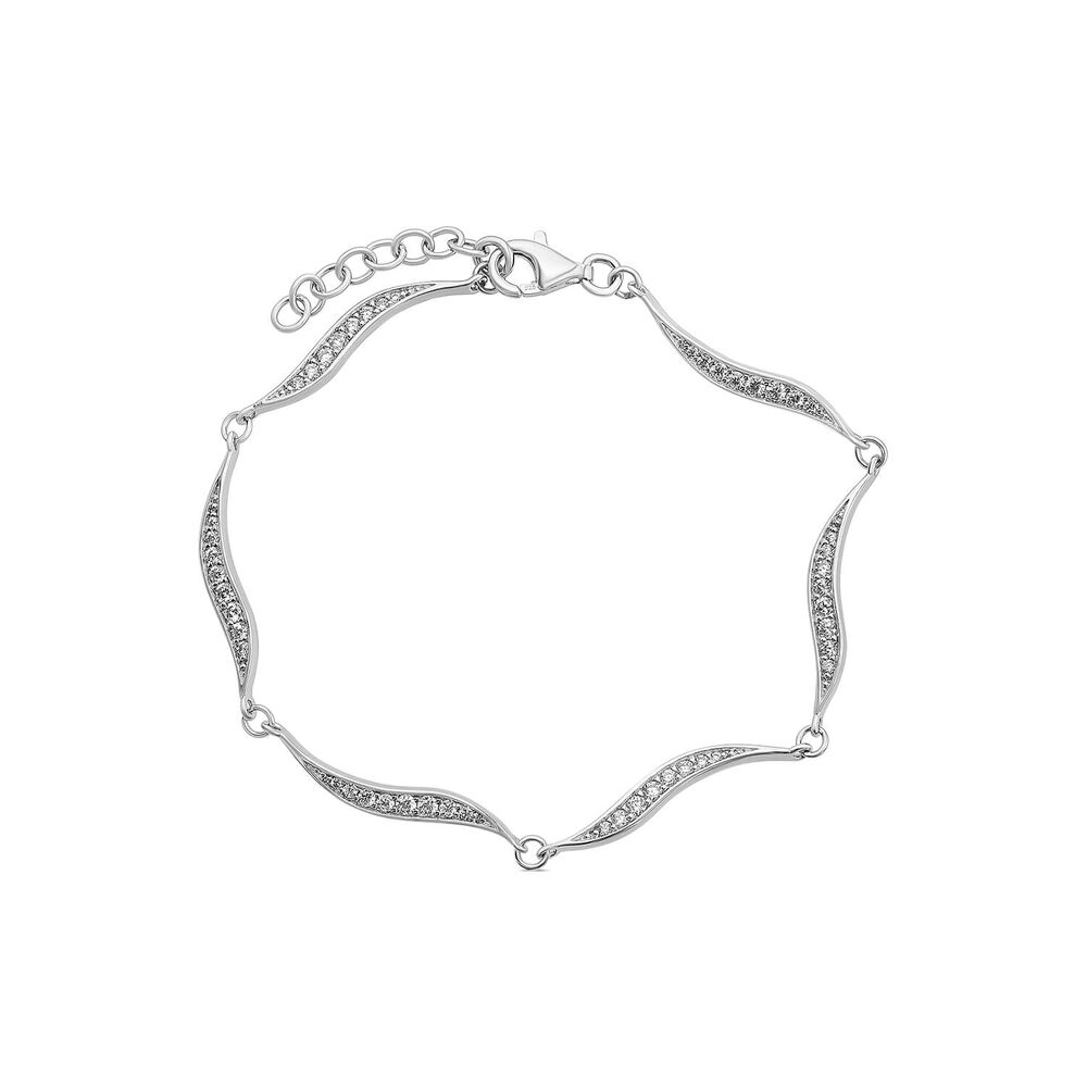 Sterling Silver Cubic Zirconia Pave Wave Bracelet image number 0