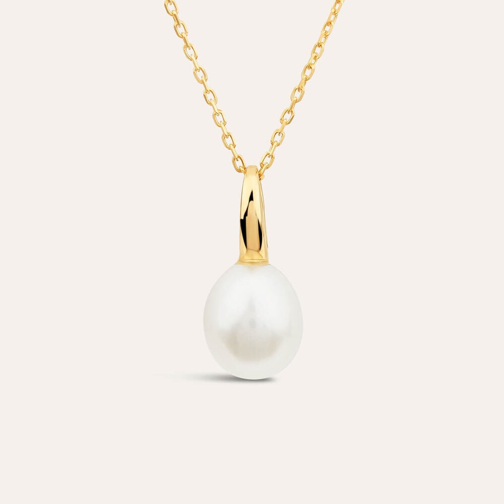 9ct Yellow Gold Polished Pearl Pendant (Chain Included)