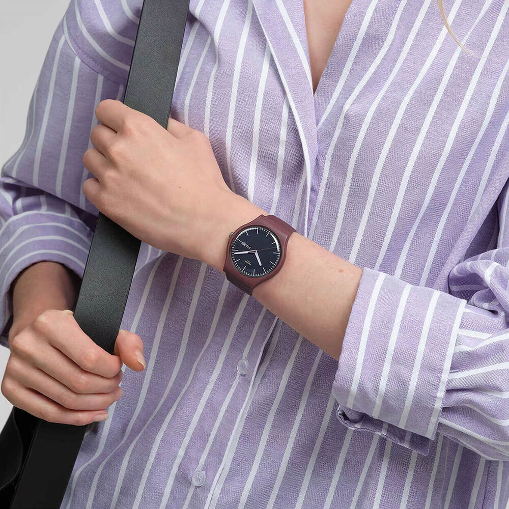 Swatch Burgundy Berry 41mm Grey Dial Brown Silicone Strap Watch image number 4