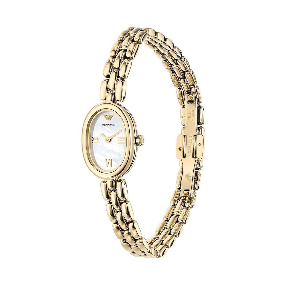 Emporio Armani 24mm Oval White Dial Gold Tone Stainless Steel Bracelet Watch image number 1