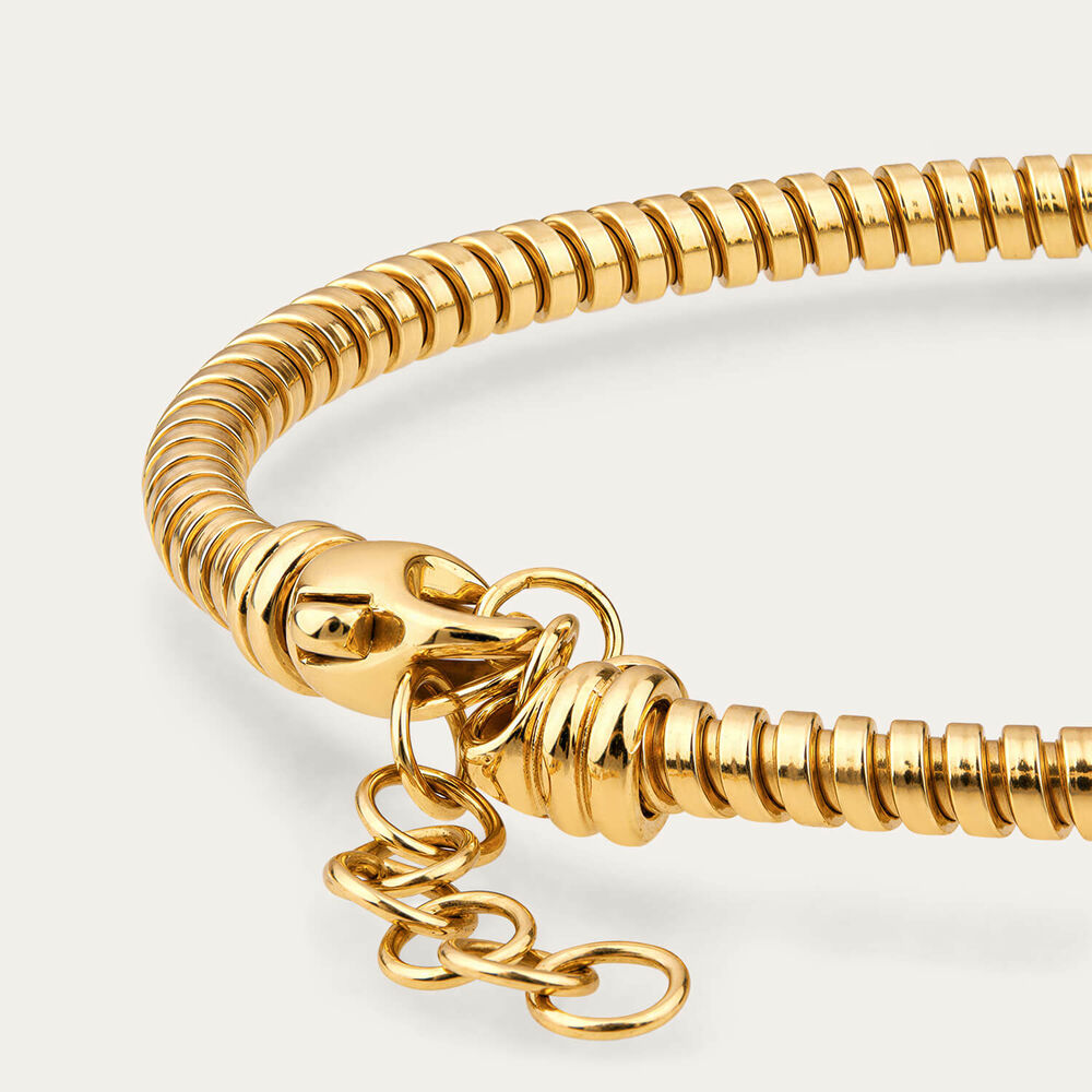 Yellow Gold Plated Sterling Silver Bead Cubic Zirconia Centre Ribbed Bracelet